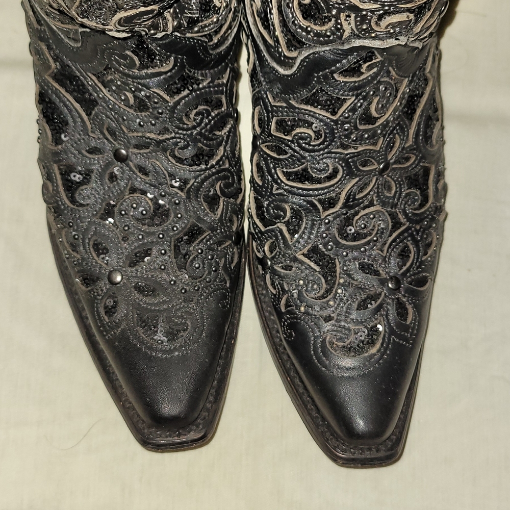 Black Embellished Women’s Heeled Boots - Picture 4 of 10